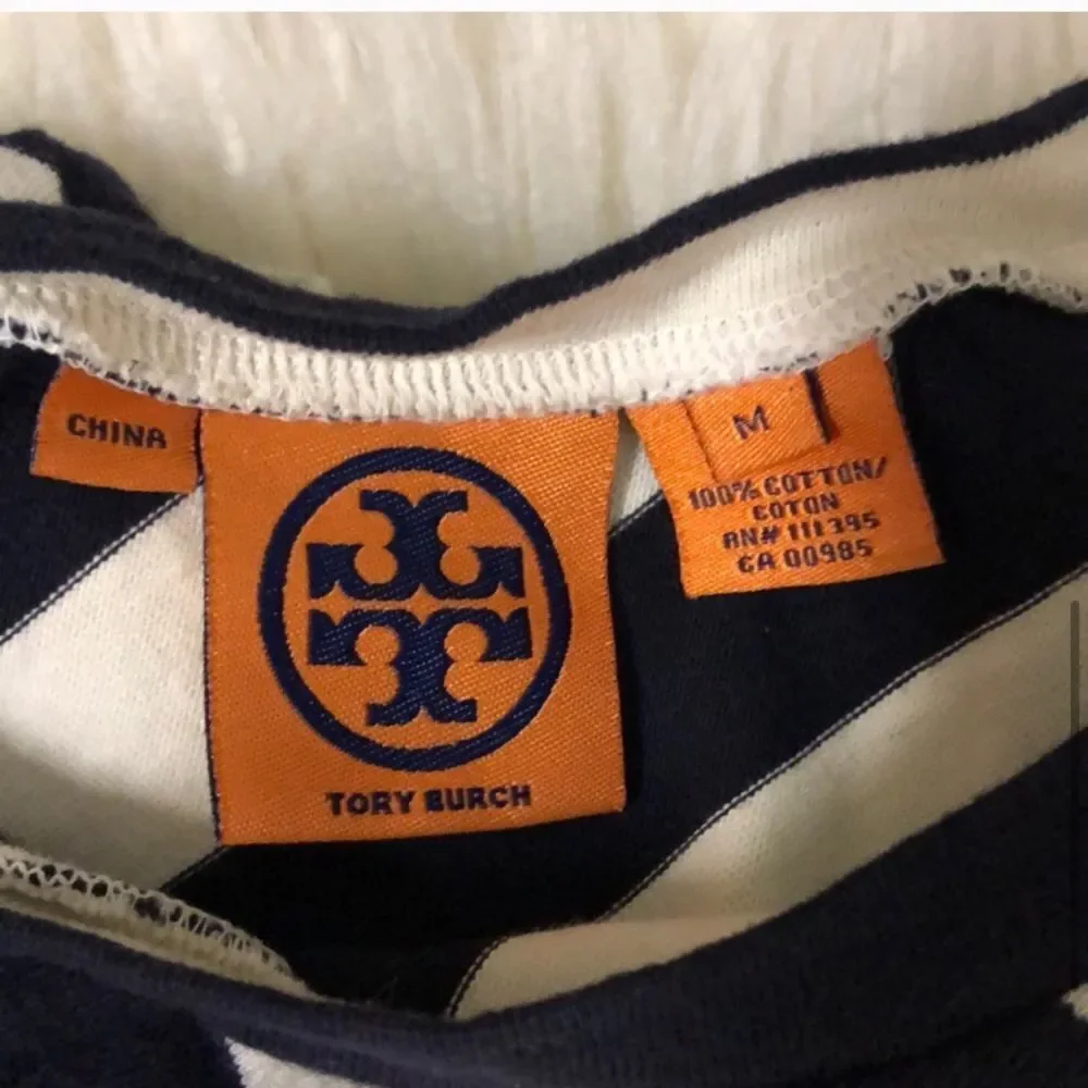 Tory Burch Navy & White Stripe 3/4 Sleeve Medium